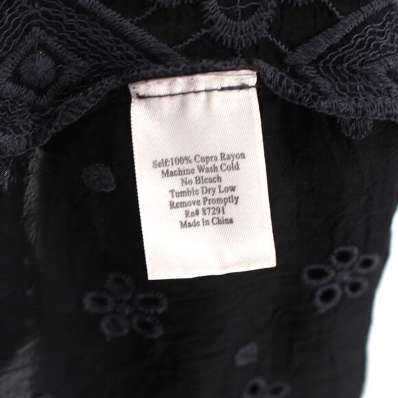 Johnny Was Black Floral Embroidered Eyelet Long Sleeve Mini Dress M Sheer Tunic - Picture 7 of 7